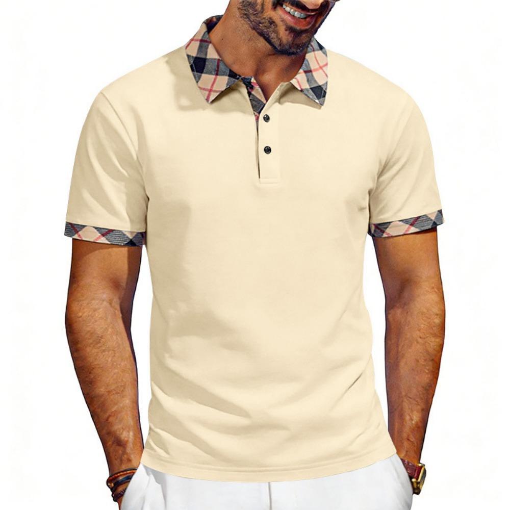 Summer European and American Men's Contrasting Color Simple Casual Short Sleeved Polo Shirt T-shirt