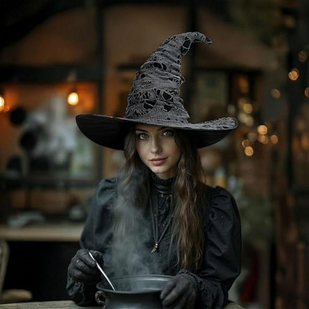 Gothic Halloween Wizard Hat Tall Pointed Cone Top Cosplay Witch Cap Cosplay Events