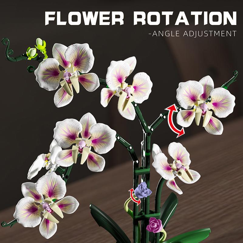 Textured Orchid Flower Building Blocks Set - Floral Home Decor & Christmas Gift Idea (DIY Artificial Blooms) 736PCS