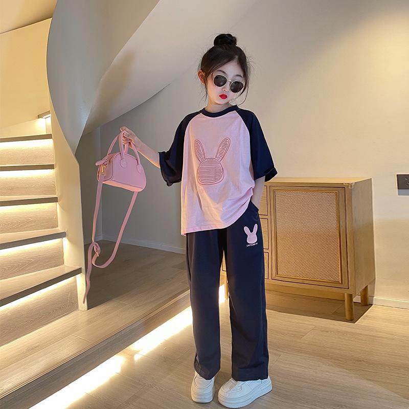 Fete sport din două piese vară modele fete fete mari vară cu mânecă scurtă costum casual pentru copii tricou costum