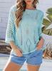 Women's Crochet Knit Hollow Short Sleeve Summer Top Beach Cover-Up