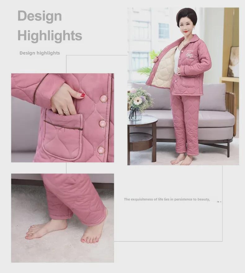 Quilted Flannel Pajama Jacket - Cozy Winter Cardigan for Middle-Aged & Elderly Women