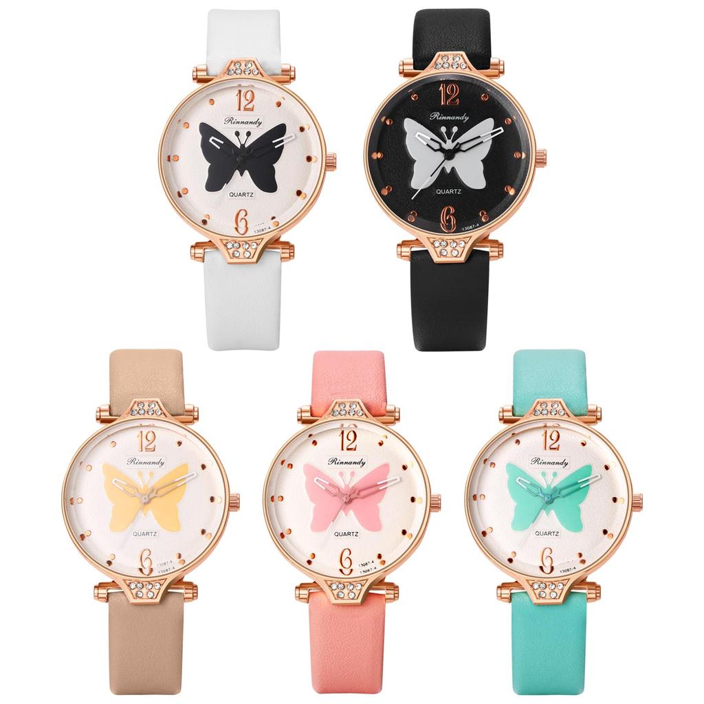 Butterfly Watch Cute Waterproof Analog Display Simple Fashion Leather Strap Quartz Watch for Commute School Girls Women Fashion Accessory - Birthday