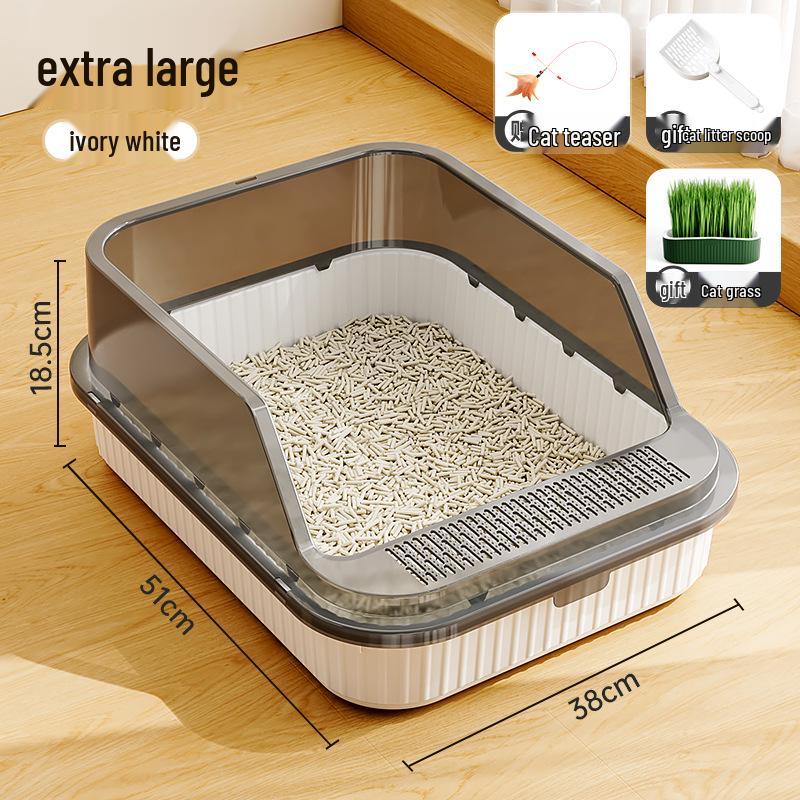 Extra Large Anti-Splash Cat Litter Box: Semi-Enclosed Tray for Large Cats and Kittens
