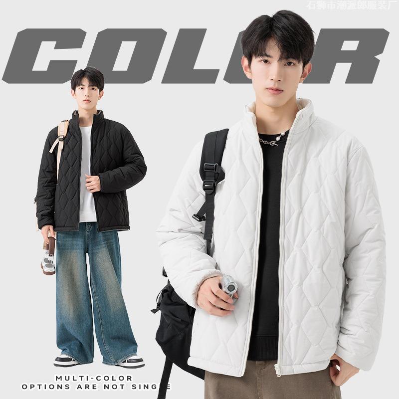 Winter men's coat double-sided wear fleece thickened stand-up collar jacket cotton-padded jacket trendy brand thermal cotton-padded jacket