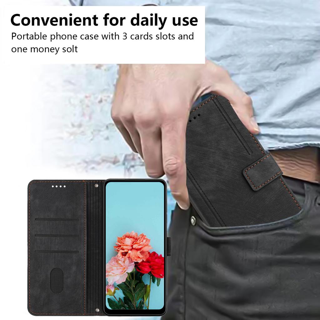 For Samsung Galaxy A55 5G Leather Cover Skin-Feel Finish Line Imprinted Phone Case