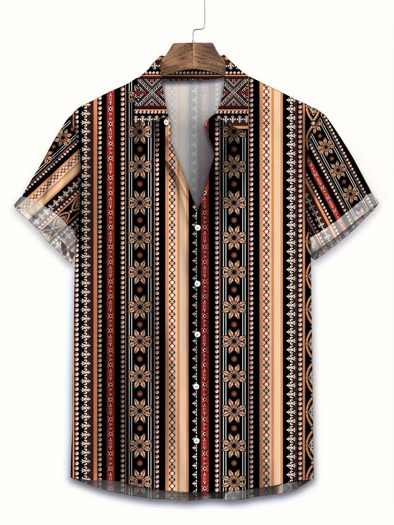 Vintage Summer Ethnic Style Graphic 3D Print Lapel Men Shirt Casual Comfortable Short Sleeve Shirt Street Shirts Man's Clothes