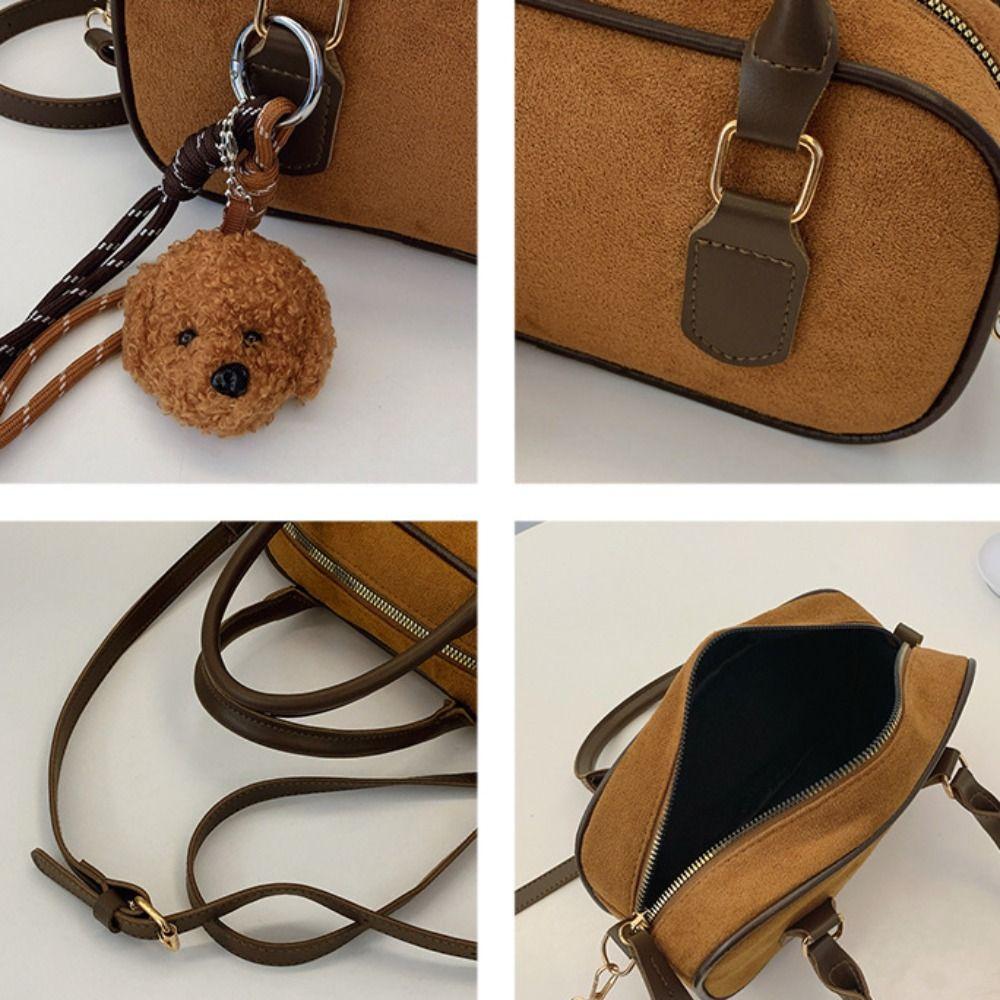 Ins PU Leather Suede Bowling Bag Handbag Korean Style Small Square Bag Large Capacity Solid Color Shoulder Bag Streetwear