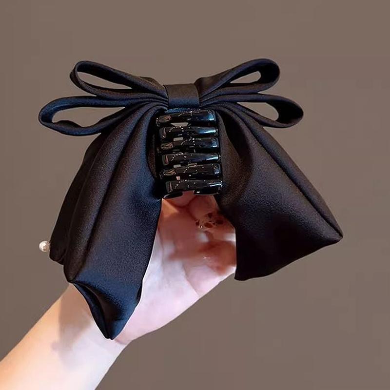 Satin Bow Hairpins Temperament Headwear Solid Color Pearl Hair Clips For Women Girls Ponytail Hair Accessories