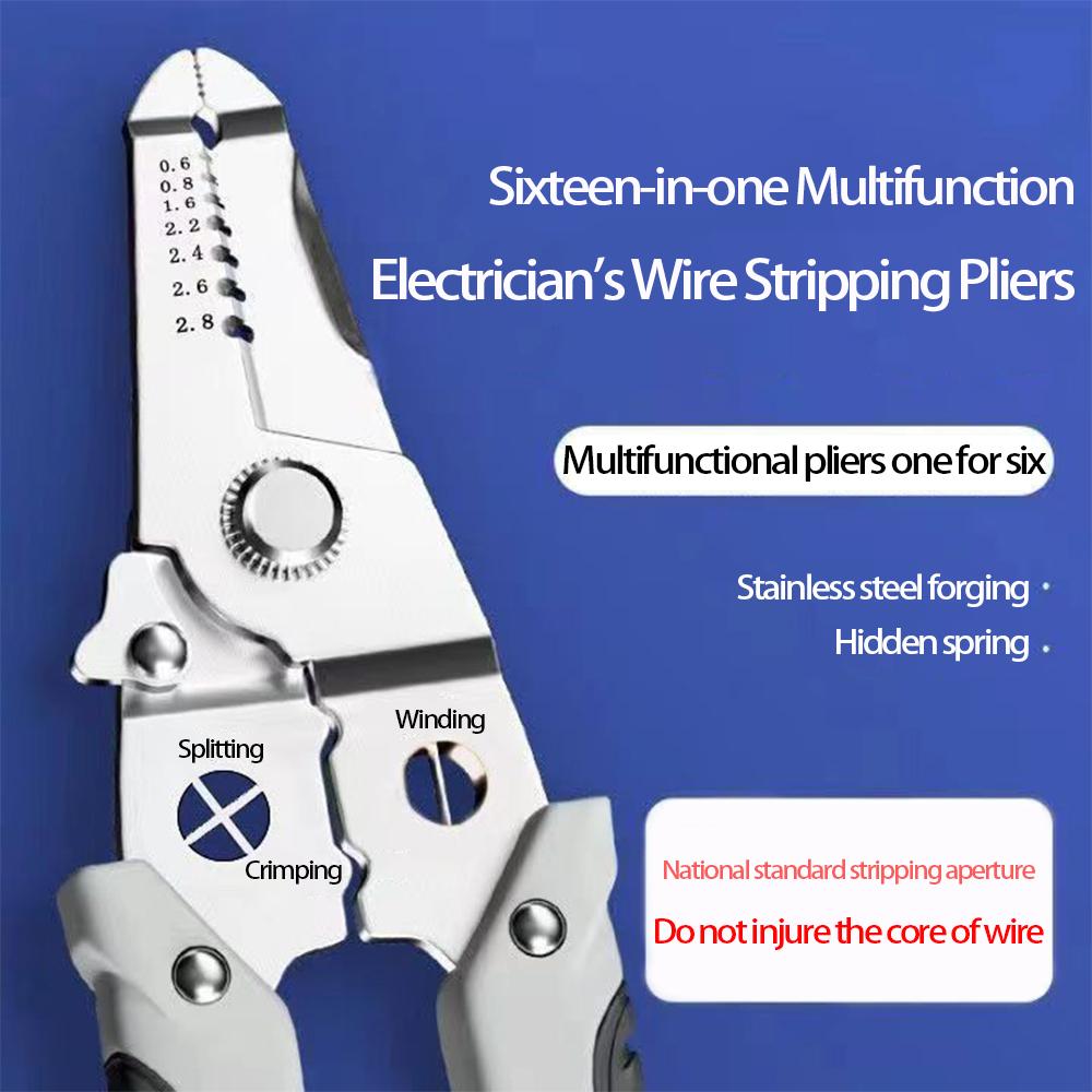 Instrument multiplu pentru electrician 21 în 1: Clește de decupat și sertizare a sârmei de cupru, Clește de înfășurare a sârmei, Clește de tăiere și cheie