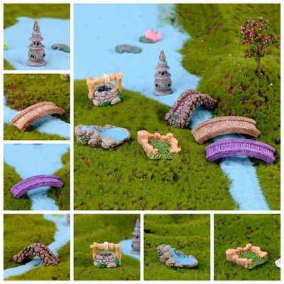 Craft Accessories Resin Fairy Garden Bonsai Ornament Miniature Model Micro Landscape Home Decor Grassland Bridge Pool Figurine