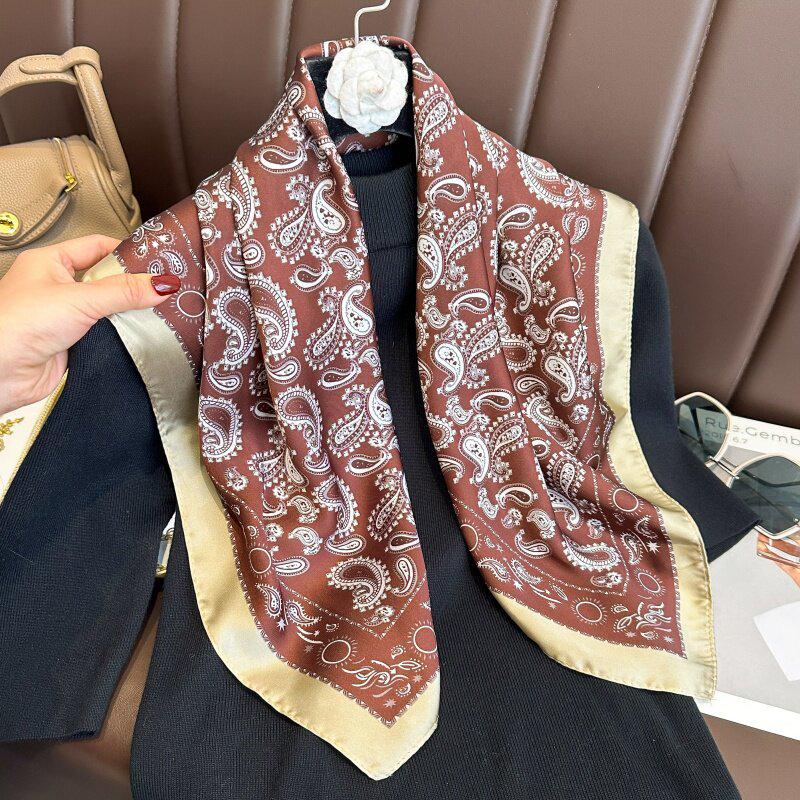 70 cm Beržų Miško Šilko Mišinio Šalikas: Moteriška pavasario/vasaros kvadratinė skarelė aliejinės tapybos stiliumi