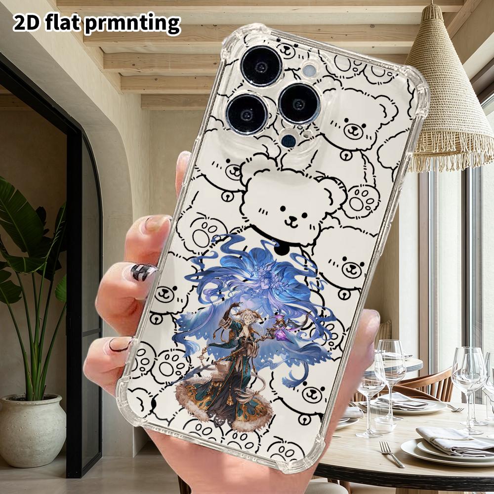 Phone case: 2D flat suitable for iPhone 18 17 16 15 14 13 Pro, transparent four corner protective case, dark themed characters, Christmas and Hallowee