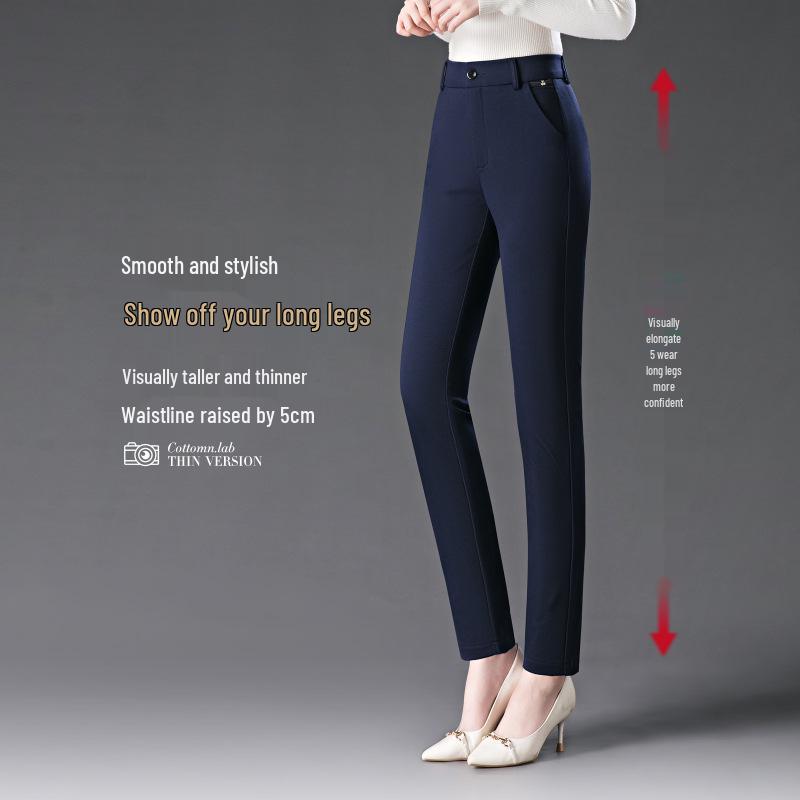 2024 Spring & Autumn Black Elastic High-Waisted Straight-Leg Pants for Women - Slimming, Versatile, Casual Fit for Middle-Aged Moms