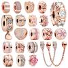 Sparkling Rose Gold Clips Charms Safety Chain Clips Flowers & Hearts Clip Beads Fit Original Bracelets DIY Jewelry Gift