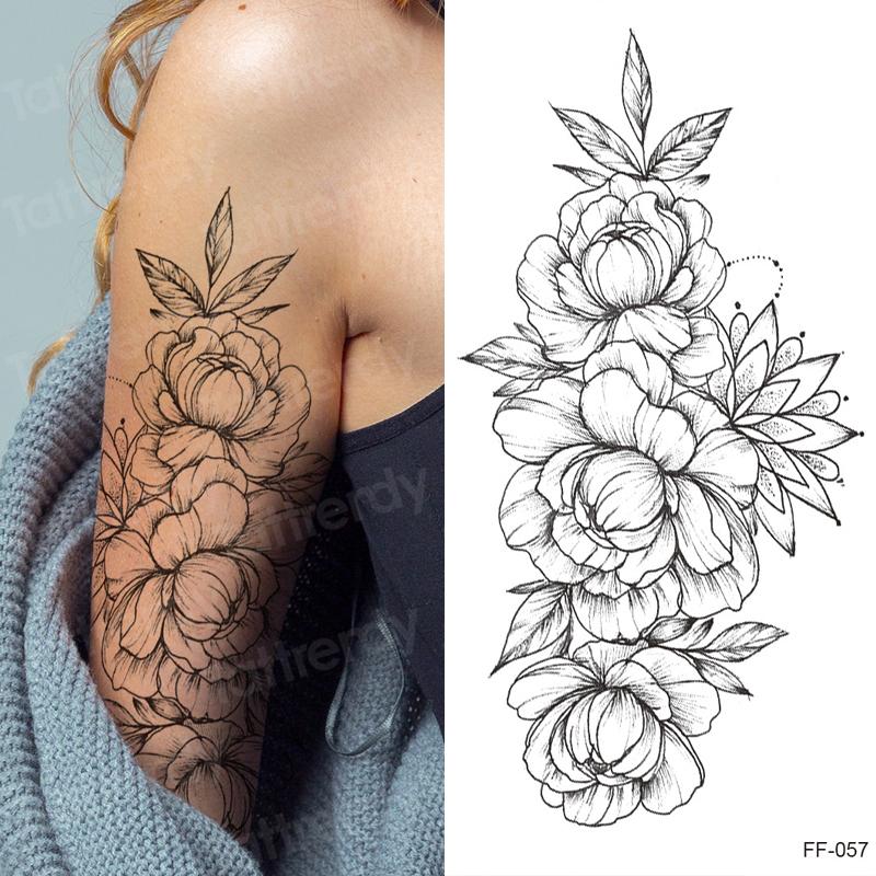 

tattoo sticker women flower rose peony black tatouage temporaire femme temporary sleeve tattoo waterproof body art