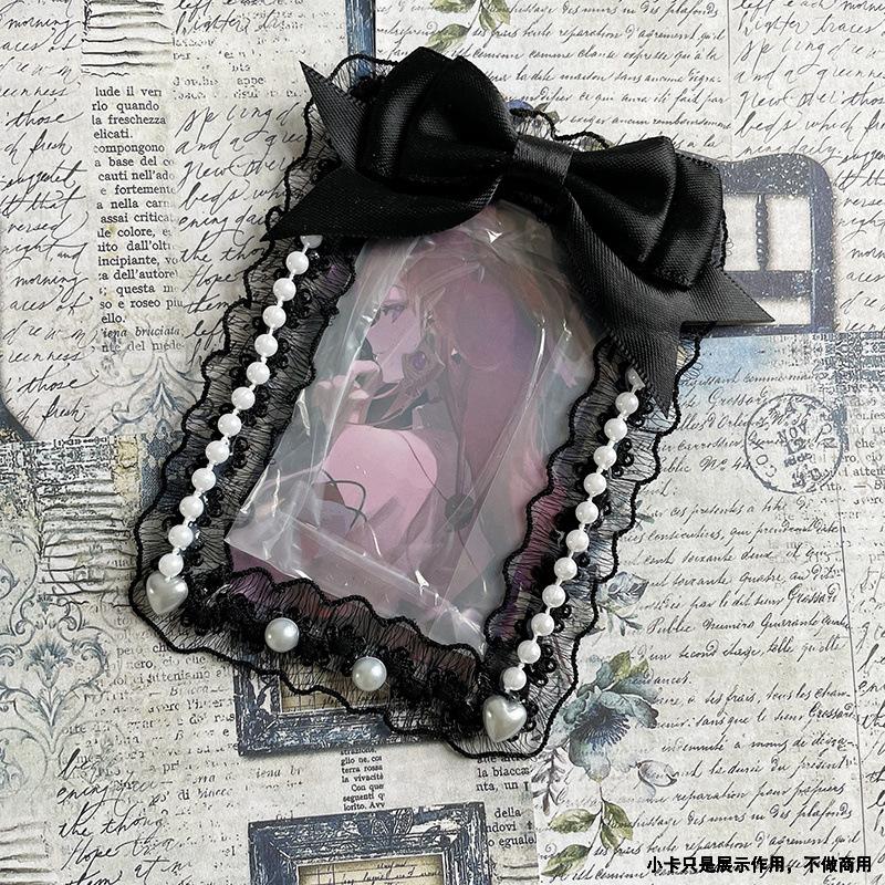 1 Pièce 3 Pouces Volant Kpop Porte-Présentation de Photocard Doux Mode Coréenne Nœud Housse de Protection pour Carte Photo Fournitures Étudiant Cadeau