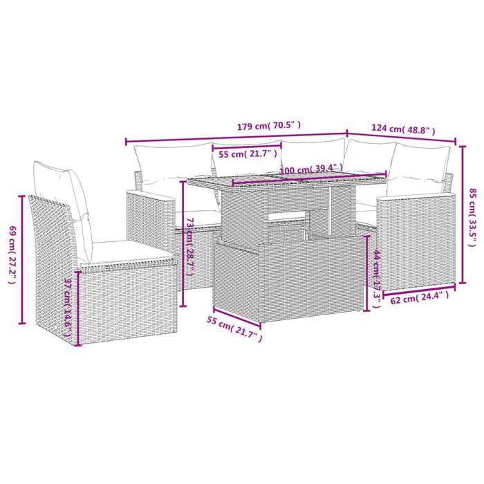VidaXL Salon de Jardin avec Coussins 6 pcs, Canapés de Terrasse, Ensemble de Meubles de Patio, Mobilier d'Extérieur, Noir 3273078