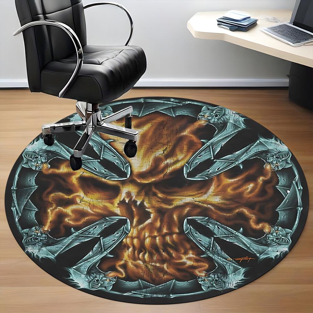 1PC Fiery Skull Office Round Rug, Non slip, Soft and Durable Office Rug for Interior Decoration, Perfect for Office