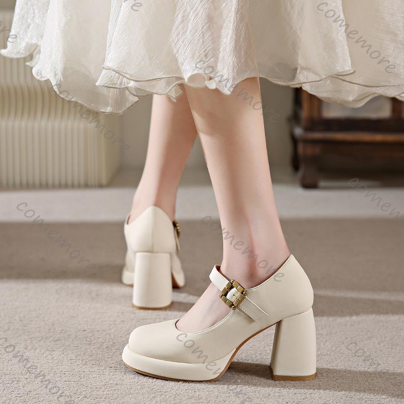 Fashion Comemore High-heeled Women Shoes Large Size Chunky Heel Mary Jane Shoes Temperament Shallow Mouth Spring Autumn Pumps for Women