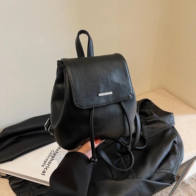 Women's Casual Solid PU Backpacks Soft Flap Pocket Interior Zipper High Quality
