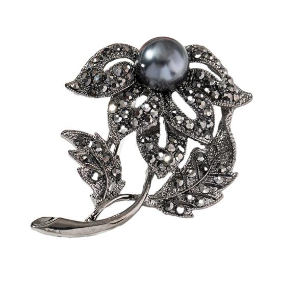 Retro Bow Brooch Rhinestone Black Faux Pearl Flower Brooch Pin Bow Lapel Pin Women Outfit Accessory for Sweaters Hats Coats