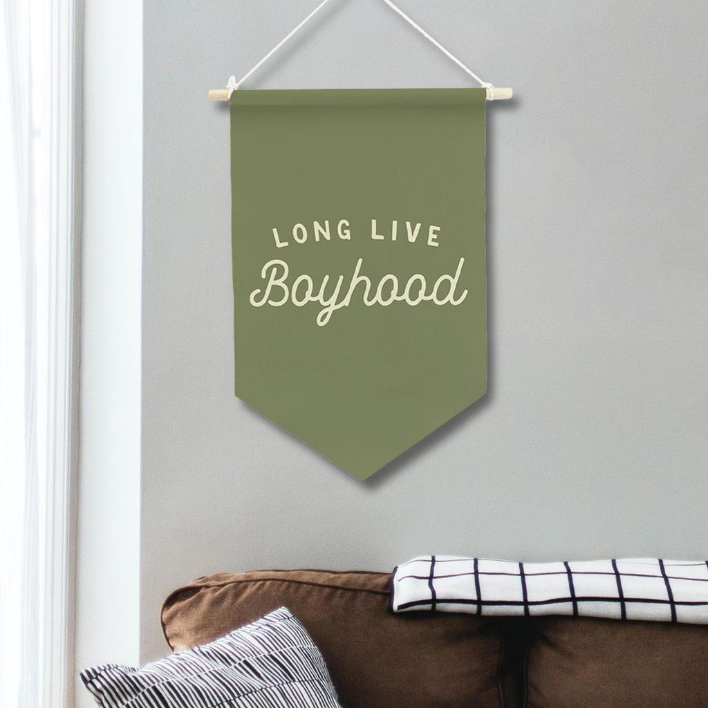 "Long Live Boyhood" Banner, Boy's Room Decor, Decorative Pennant, Nursery Wall