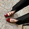 Double Buckle Silver Mary Jane Shoes Flat Low Heel French Retro Baotou Backempty Sandals Women