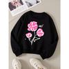 European sizes Girls' Soft Crewneck Sweatshirt, Pink Floral Pattern with Cute Print, Casual All-Match, Ideal Holiday Present