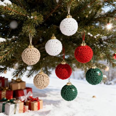 Farmhouse Christmas Ornaments Crochet Home Decor 12 Pieces Rustic Ball Ornaments Pendant For Party Garland Wreath Living Room