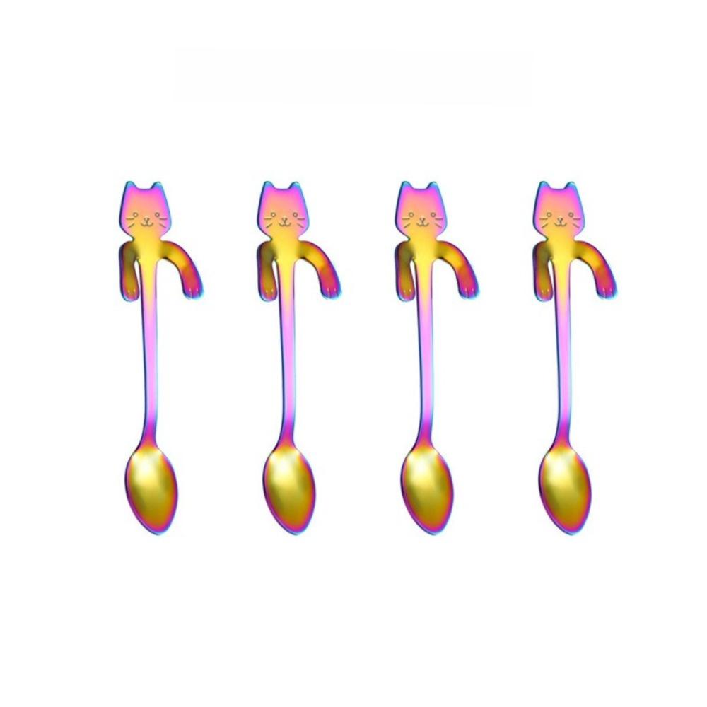 1/4pcs Stainless Steel Mini Cat Coffee Spoon Cute Cat Tableware Stainless Steel Teaspoon Kitchen Tool Cute Design Children Spoon