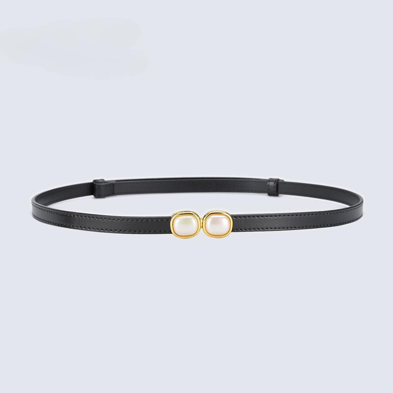 Adjustable Thin Belts with Pearl Accessories for Womens Skinny Belts for Dresses Womens Belts for Jeans