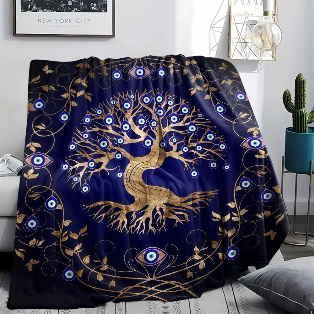 1PC Nazar Boncuğu Print Flannel Blanket, High quality All Seasons, Home Decor, Warmth and Comfort, Perfect for Christmas Gifts