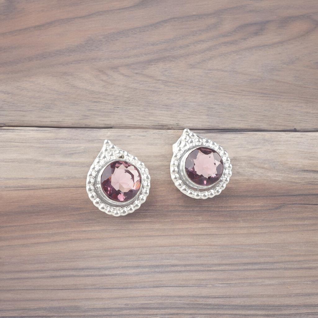 Bijoux en Argent Sterling 925 avec Pierre Rhodolite Boucles d'Oreilles Studs Faits Main 0,62" Pour Femmes EE-125-14