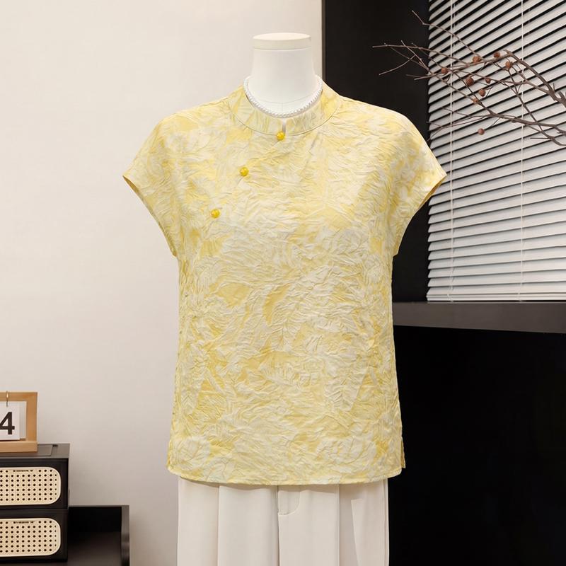 Elegant New Chinese Style Jacquard Short Sleeve Top