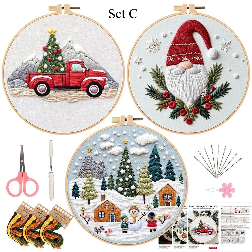 

3 sets Christmas Embroidery Handmade DIY Material Pack Round Embroidery Animal Handmade Needlework, Christmas Home Decoration 20x20cm