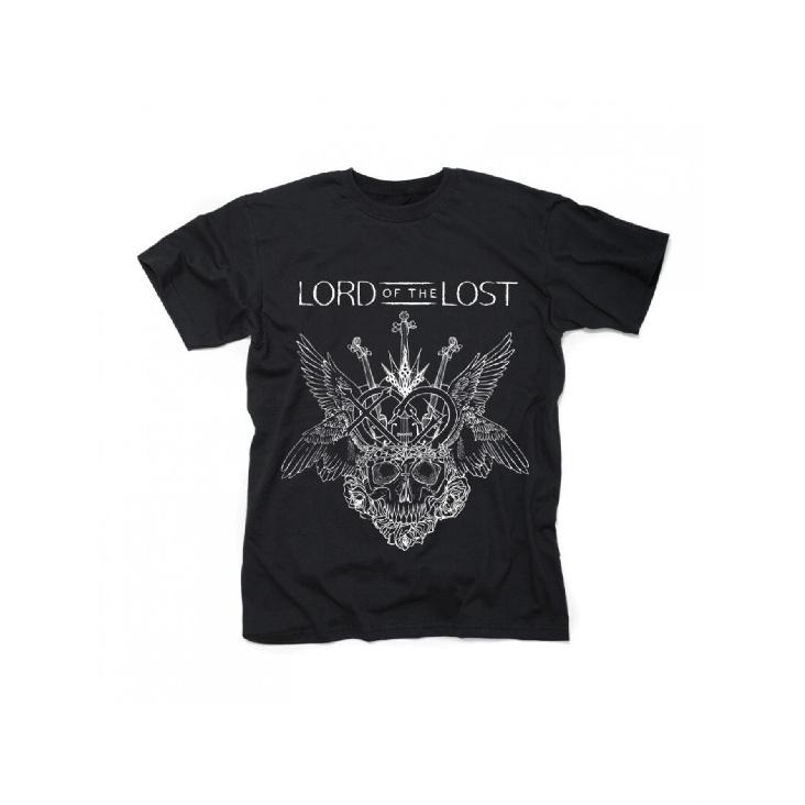 Lost Official Gothic Heavy Metal Band Men s Heavyweight T-Shirt - Skull & Wings Crown Graphic with Lord of the Lost Lettering - Black Goth Subculture S чёрный