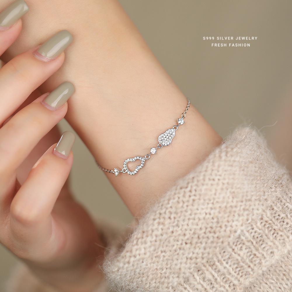 Elegant S999 Silver Gourd Bracelet for Women - Starry Hollow Design, High-End, Chic Jewelry.