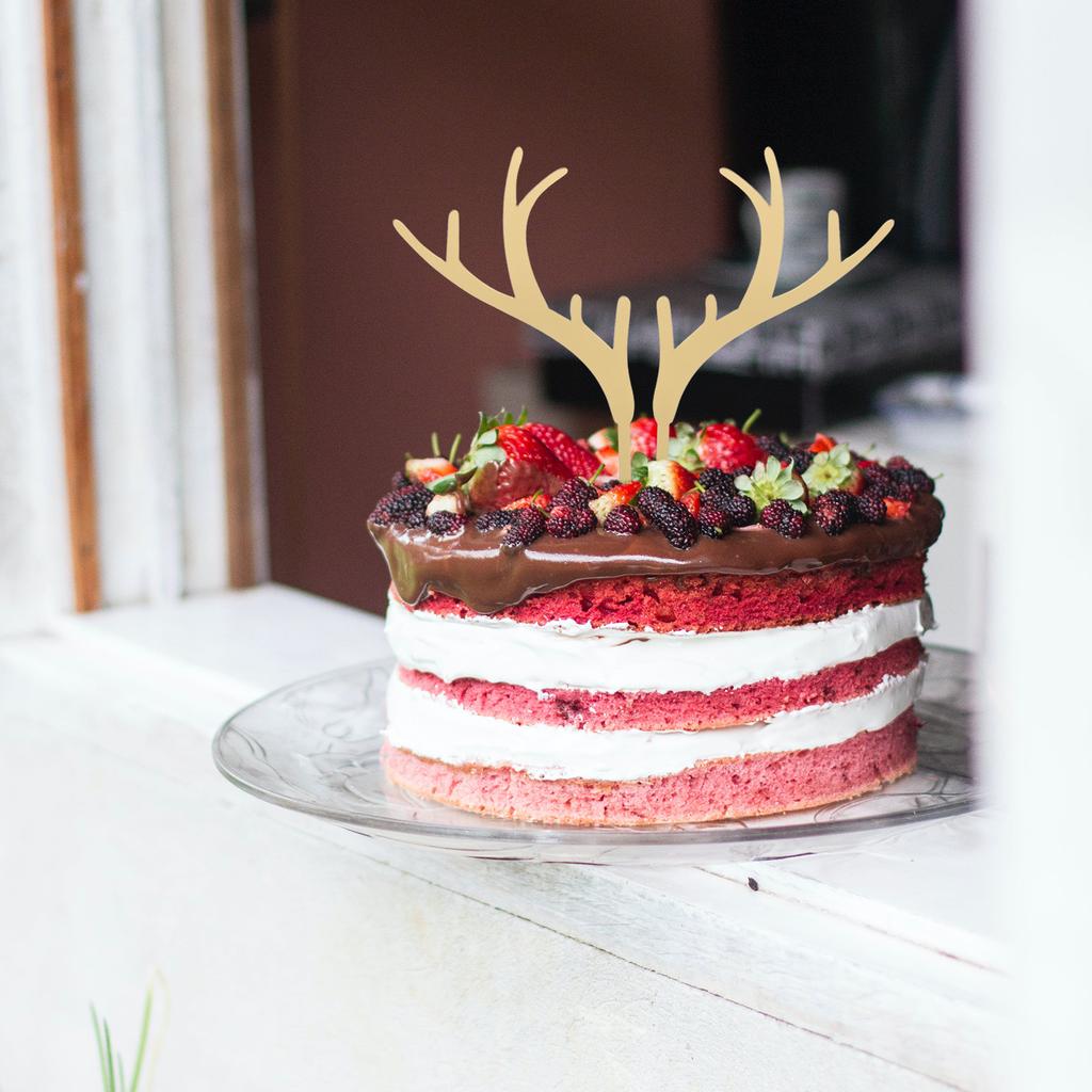 Christmas Antlers Shape Cake Topper Acrylic Dessert Decor For Holiday Party Shower Birthday Muffin Decoration Silver