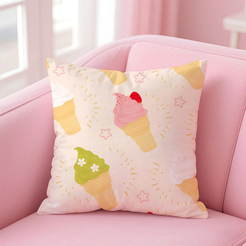 Cute Delicious Sweet Ice Cream Cushion Cover Pillow Case Soft Friendly Fabric  Concealed Zipper