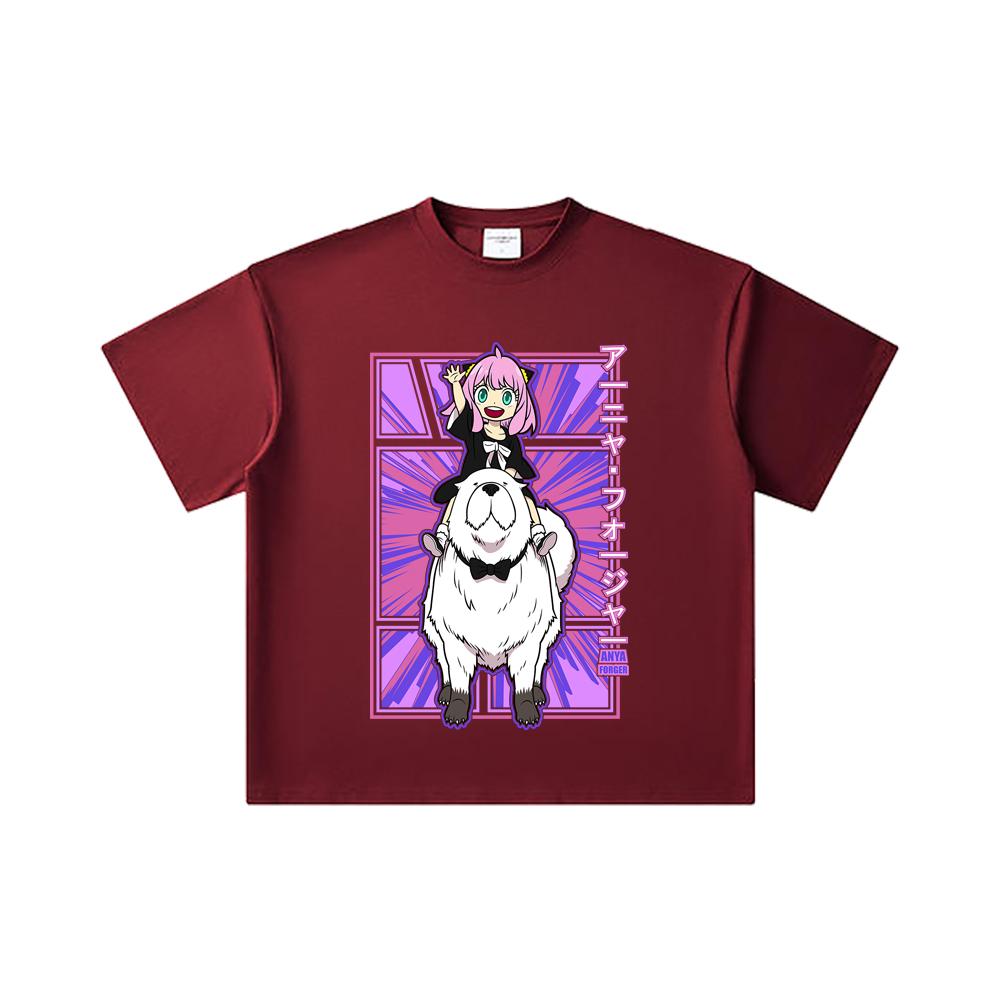 

260 GSM Double Yarn 32 Count 100% Cotton Spy Family V9 Print Unisex Heavy Cotton T Shirt 2XL вина червоного кольору