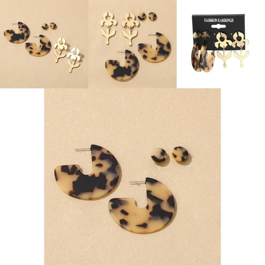 Leopard Trendy Print Acetate Stud Earrings With Bold Alloy Star Design Summer 2021