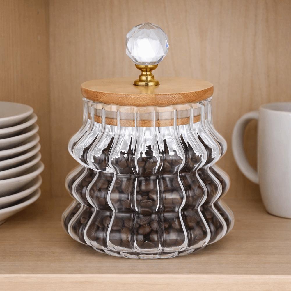 Household Tea Sealed Jar Striped Pattern Coffee Bean Storage Jar Glass Food Container Sugar