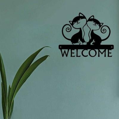 Twin Cats Welcome Sign Wall Stickers Shape Decoration Metal Ornaments Cats Welcome Sign Twin Wall Stickers Metal