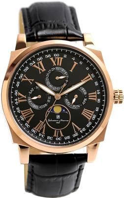 Watch Moon Phase Multi Calendar 5 ATM Water Resistant Business Formal Leather Belt Limited Model Black Pink Gold [Salvatore Mara] Men's SM22105S-PGBK