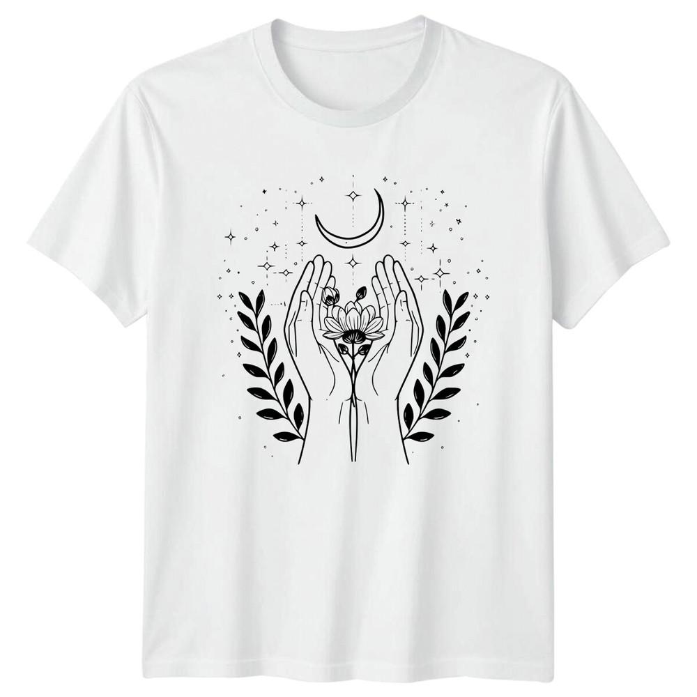 Hands Holding Moon Flower Celestial TShirt Magic Witchy Tee S