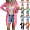 Women Long Sleeve Button Front Cardigan Mid Length Open Front Knit Sweater Lightweight Casual Outerwear