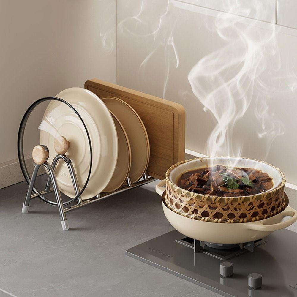 Vertical Pot Lid Holder Rustproof Cutting Board Holder Pot Lid Storage Rack  Kitchen