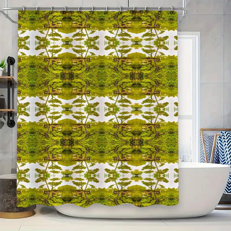 Creative green plant pattern shower curtain waterproof and mildew-proof bathroom curtain - modern and simple design 90x180cm