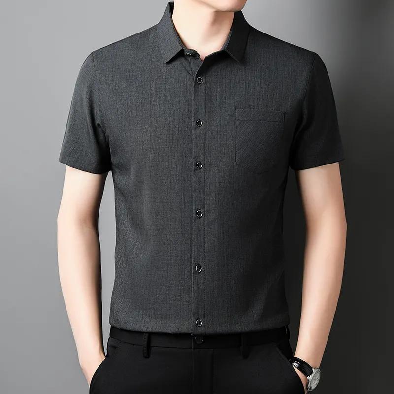 Men's Light Gray Short Sleeve Shirt Casual Button-Down Cotton Blend Shirt with Chest Pocket